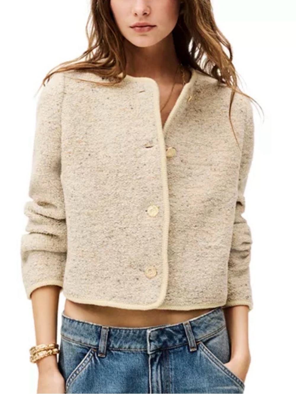 ba&sh Meredith Cropped Wool Blend Jacket Beige Size XS NWT